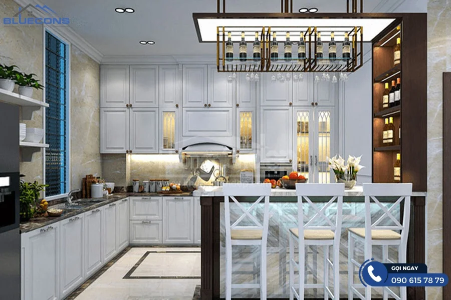 Mẫu tủ bếp kết hợp tủ rượu đẹp 