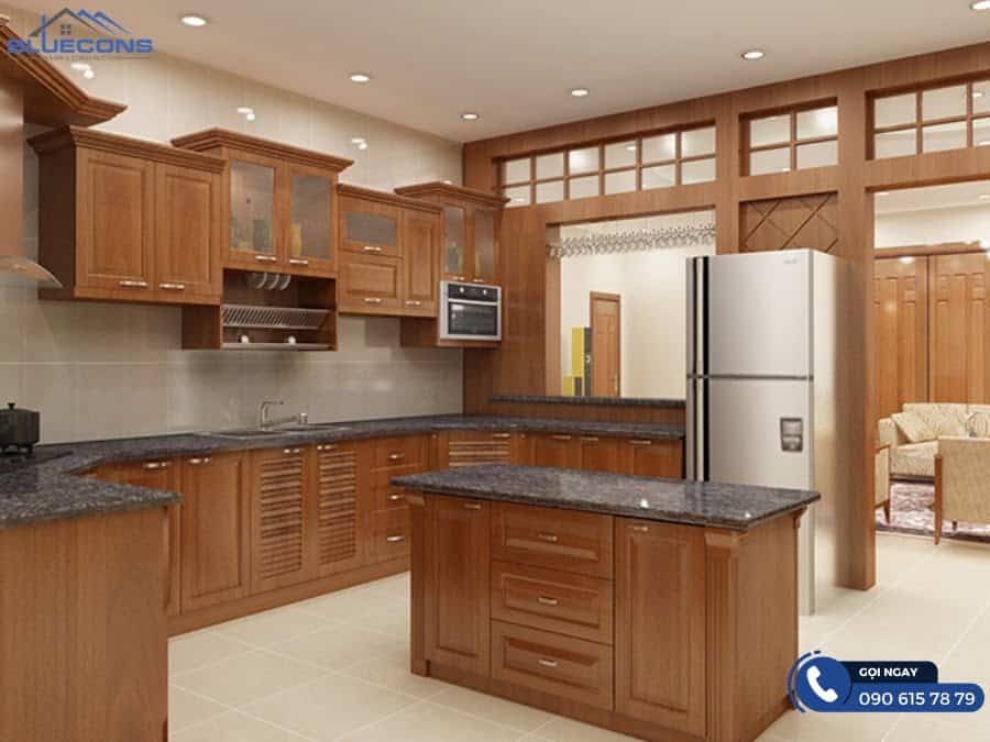 Tủ bếp gỗ đỏ chữ U