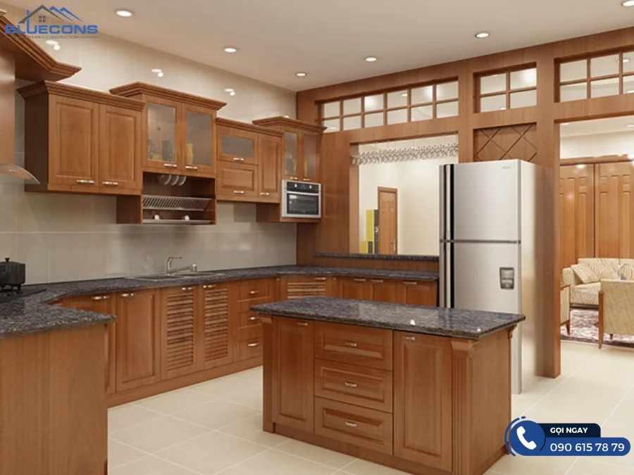 Tủ bếp gỗ đỏ chữ U