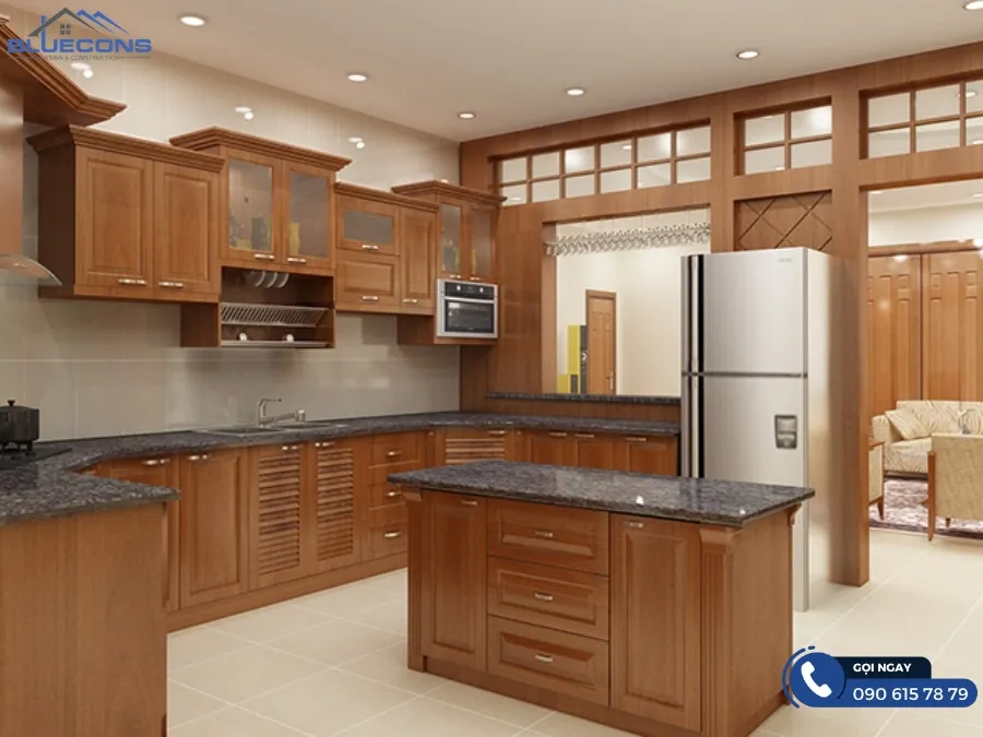 Tủ bếp gỗ đỏ chữ U