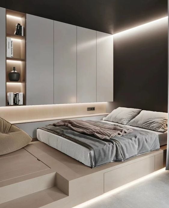 Decor phòng ngủ và thiết kế tủ quần áo gọn đẹp 9 sử dụng đèn chiếu sáng hợp lí