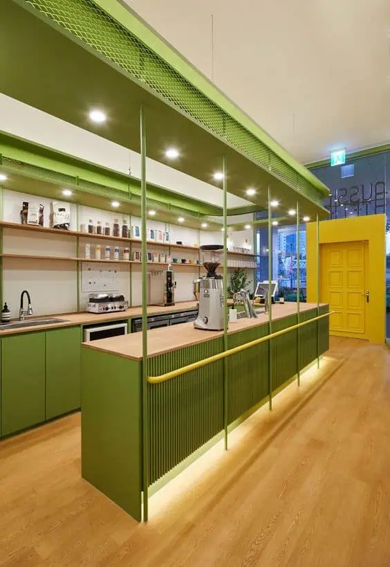 Quầy pha chế Tone xanh nổi bật