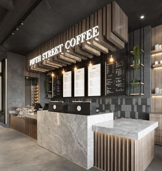 Quầy pha chế kết hợp đá và gỗ