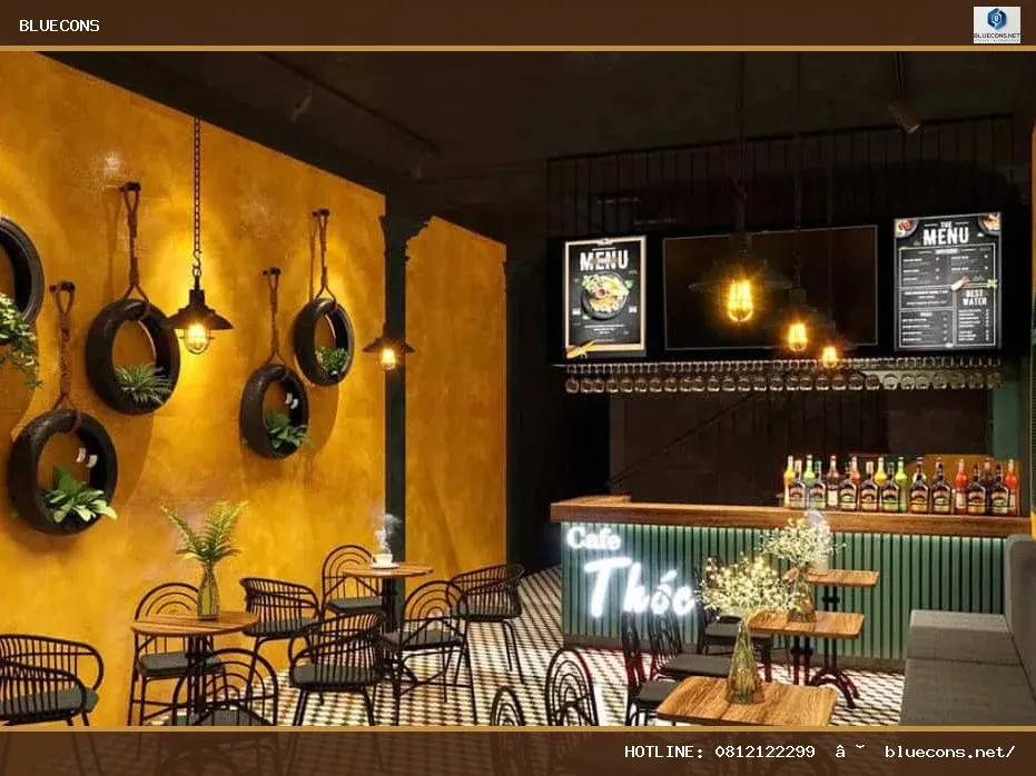 #21 Giá thi công quán cafe khung thép – hình ảnh Bluecons