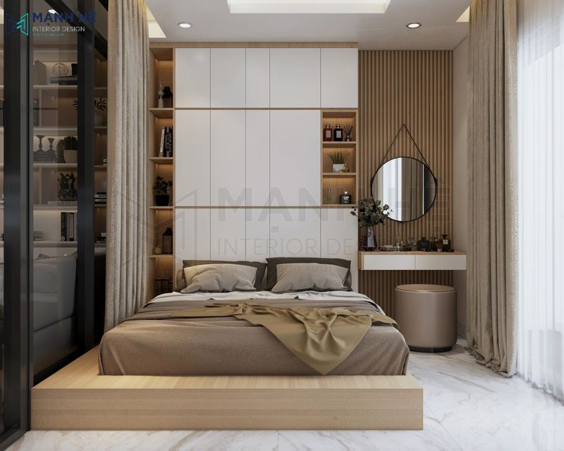 Giường ngủ liền tủ gỗ, kiểu dáng đơn giản