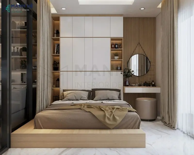 Giường ngủ liền tủ gỗ, kiểu dáng đơn giản