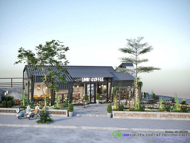 Không gian quán cafe thép hiện đại