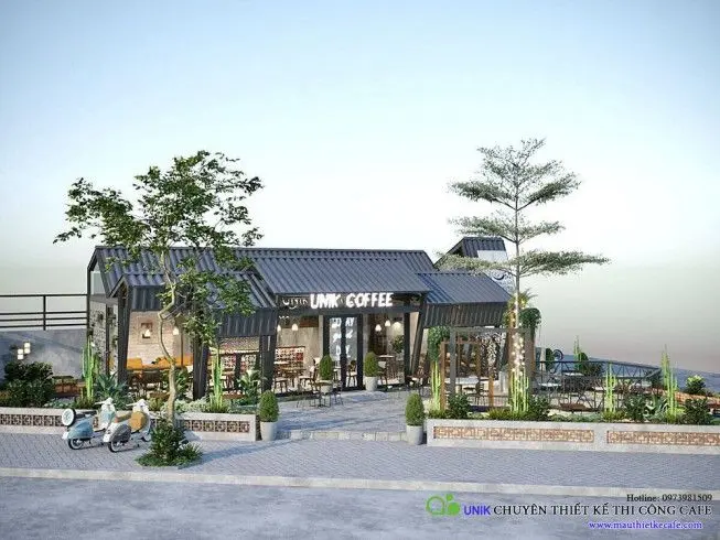 Không gian quán cafe thép hiện đại
