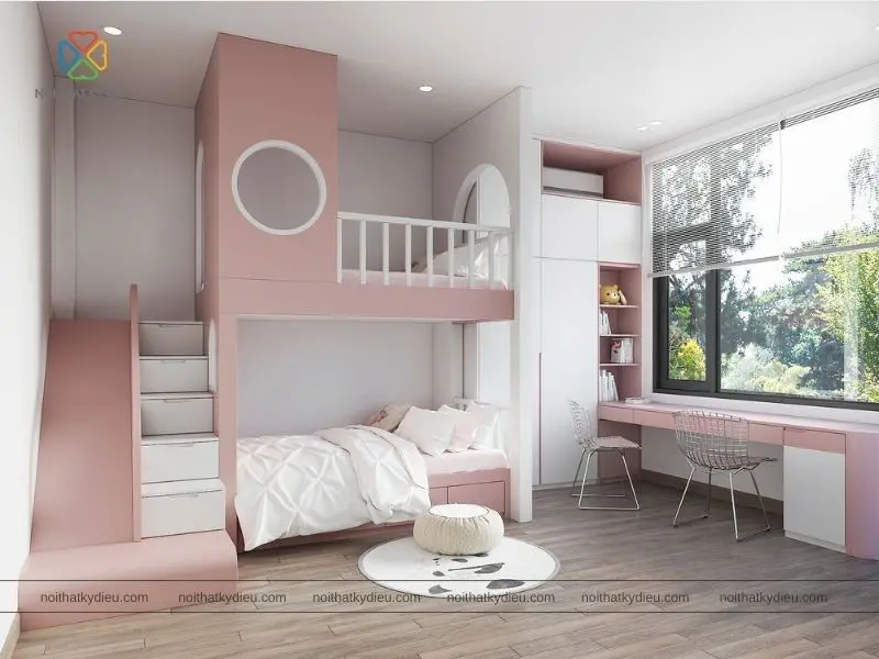 Giường tầng tích hợp tủ quần áo cho phòng bé