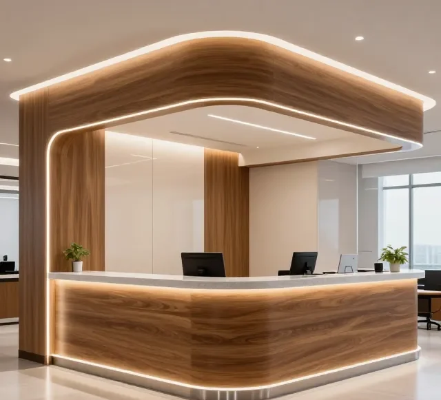 Thi công nội thất gỗ quầy lễ tân đẹp (1) Thi công nội thất gỗ quầy lễ tân đẹp (1)