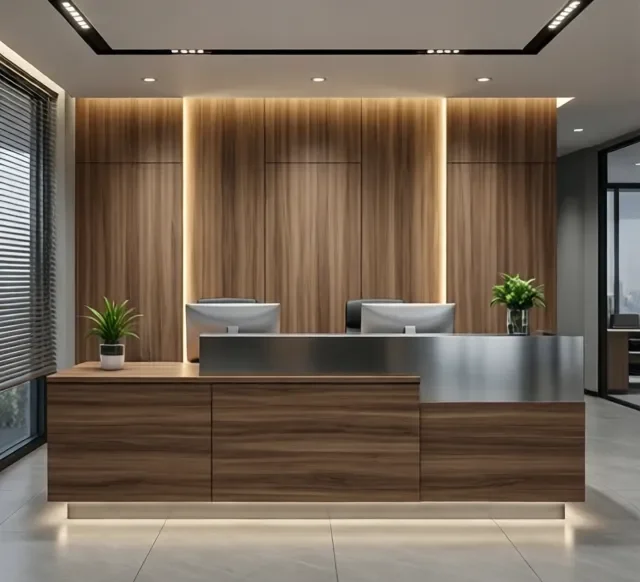 Thi công nội thất gỗ quầy lễ tân đẹp (2)