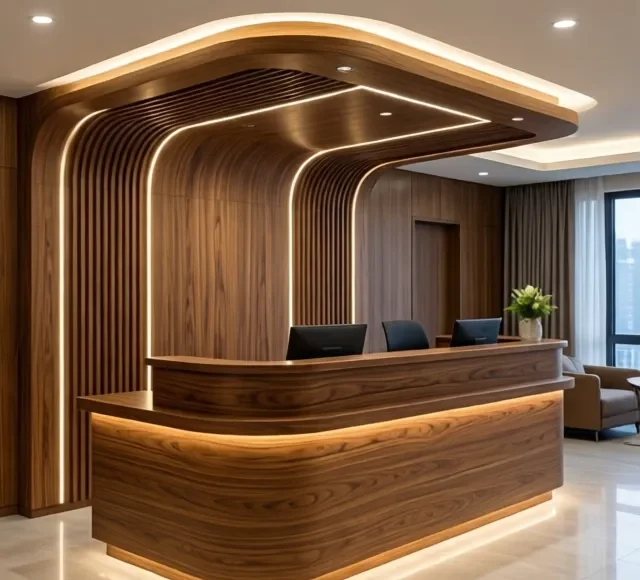 Thi công nội thất gỗ quầy lễ tân đẹp (3)