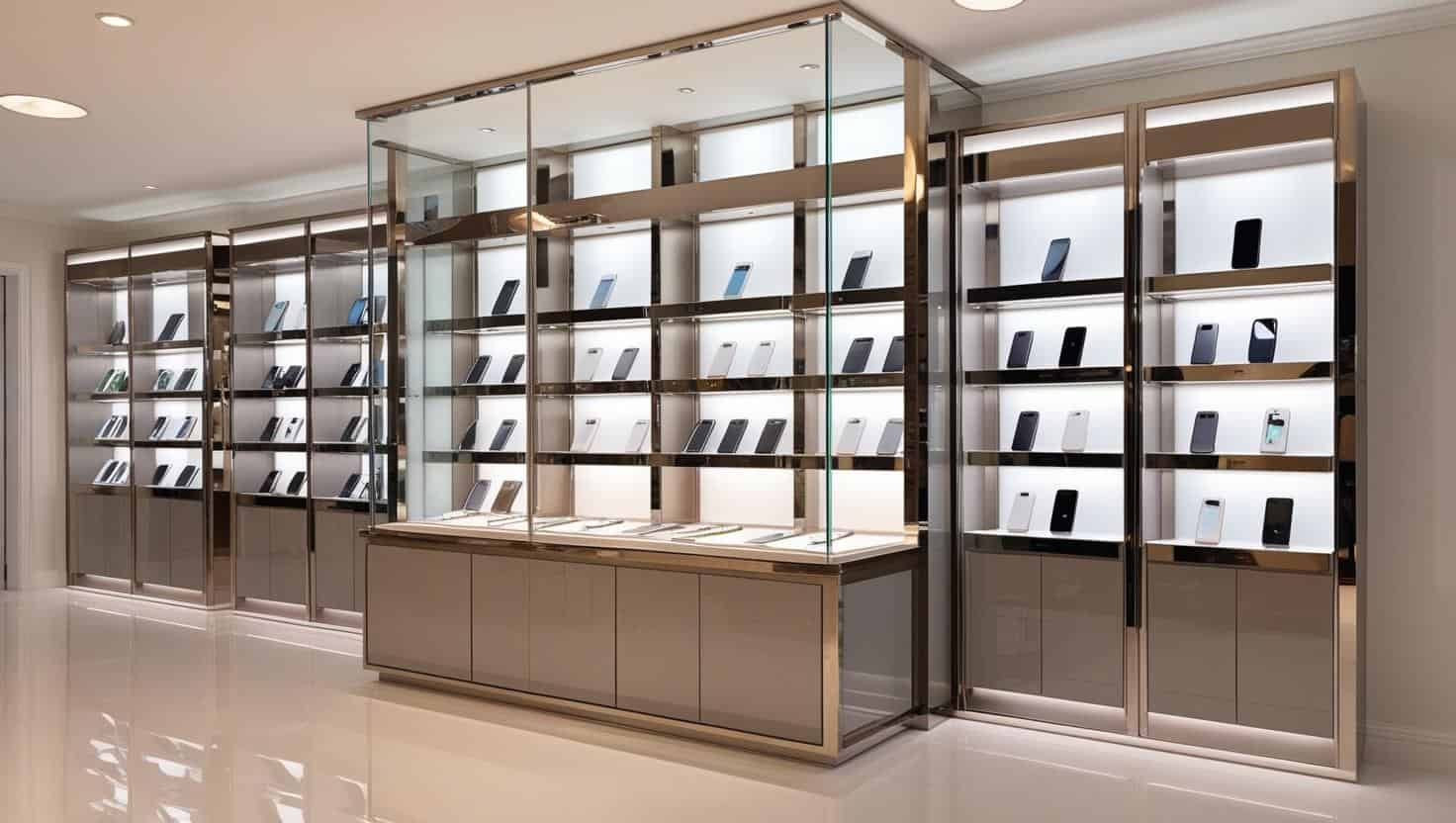 Tủ trưng bày cho cửa hàng điện thoại 10m2 (2) Tủ trưng bày cho cửa hàng điện thoại 10m2 (2)