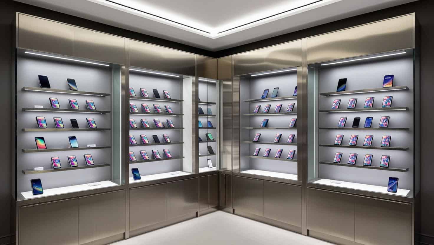 Tủ trưng bày cho cửa hàng điện thoại 10m2 (3) Tủ trưng bày cho cửa hàng điện thoại 10m2 (3)