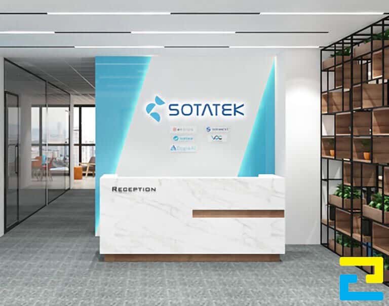 Mẫu backdrop quầy lễ tân hiện đại
