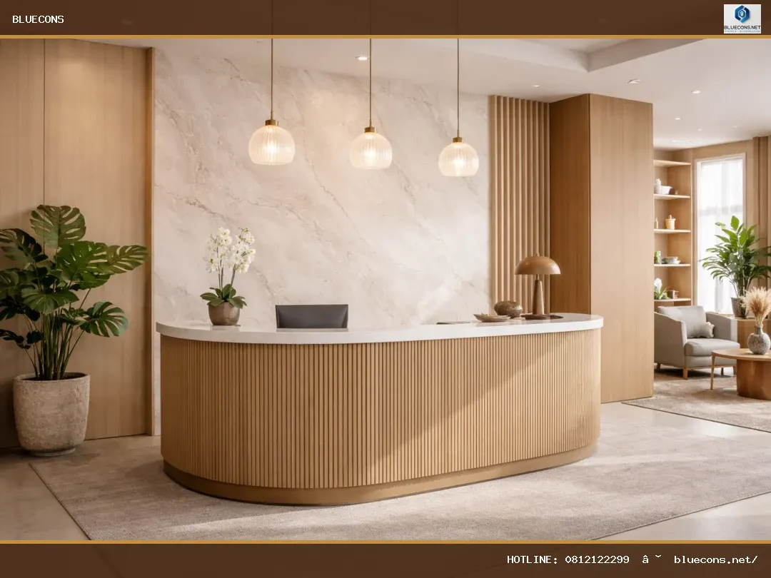Bàn lễ tân cong – ảnh minh họa Bluecons