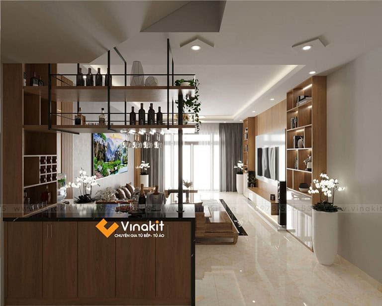 Kết hợp bàn quầy với bếp nấu
