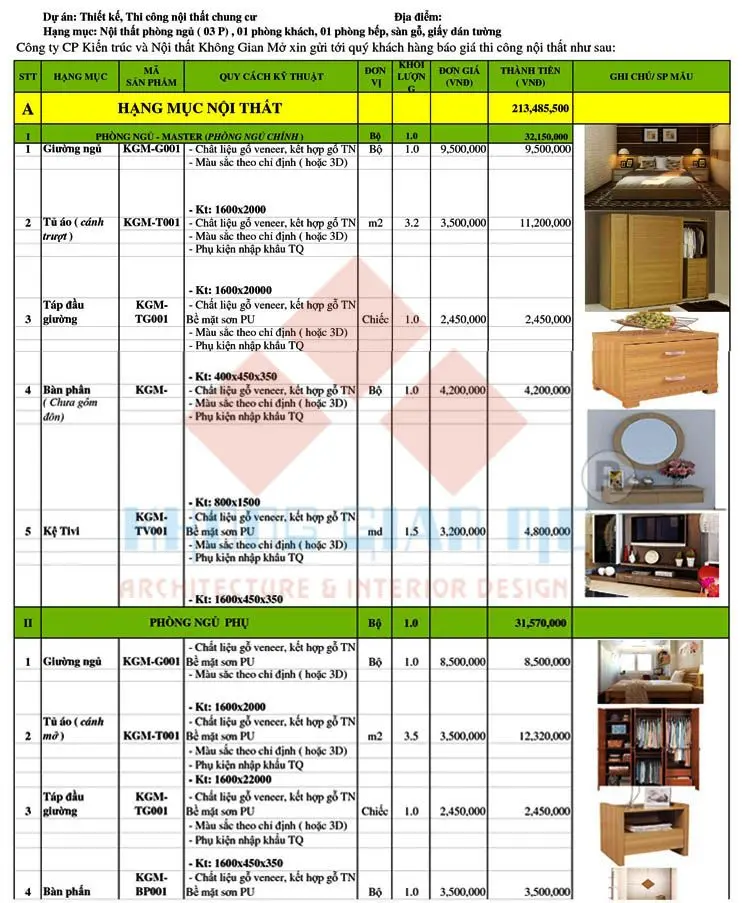 Hình ảnh báo giá hoàn thiện chung cư
