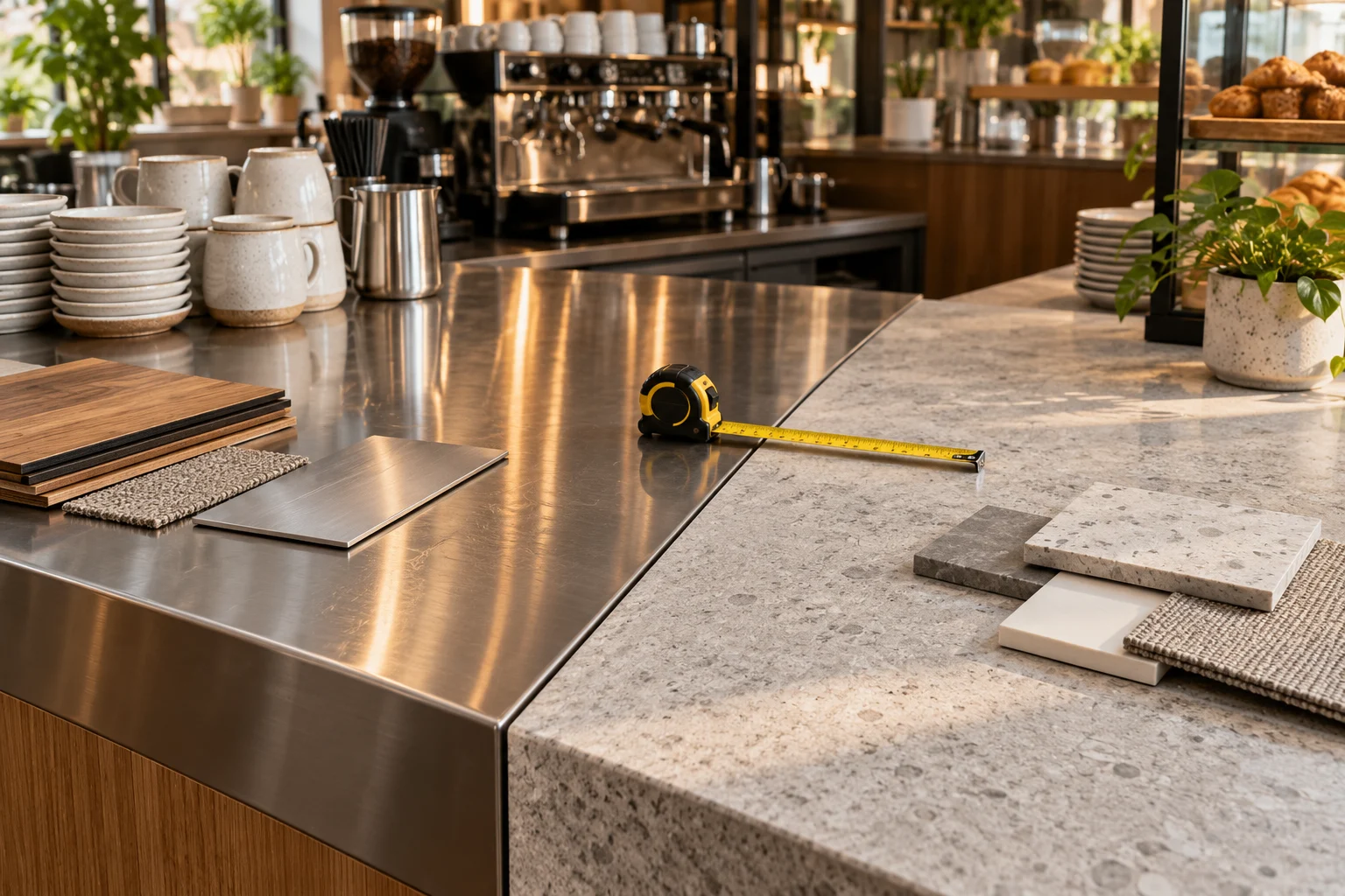So sánh mặt bàn đá và inox cho quầy pha chế