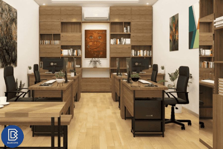 Sử dụng gỗ công nghiệp khi thiết kế văn phòng 30m2 tiết kiệm chi phí 