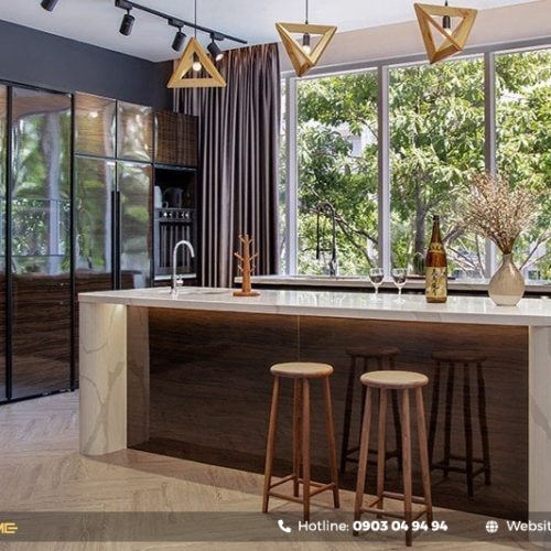Quầy bar bếp với vật liệu độc đáo