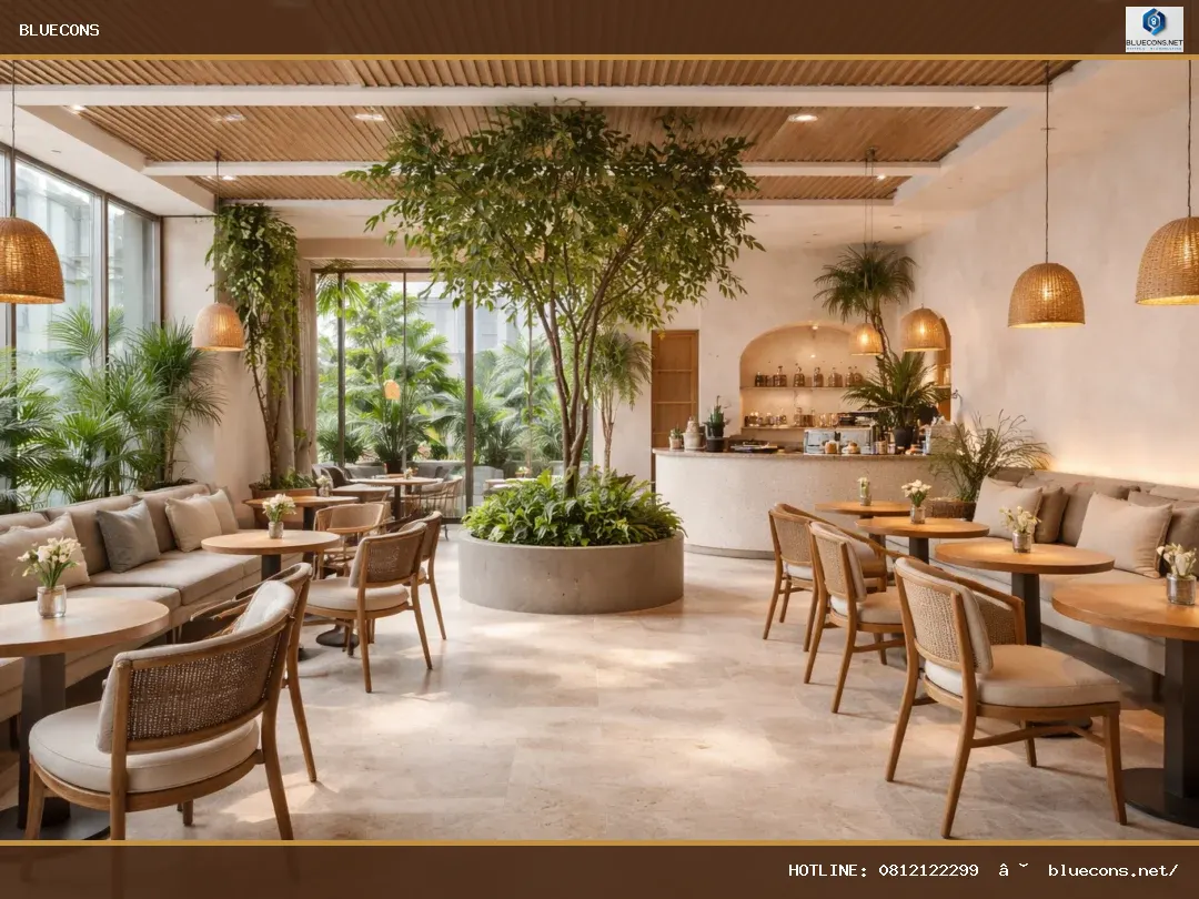 Cách trang trí quán cafe đẹp nhất 2026 – ảnh minh họa Bluecons