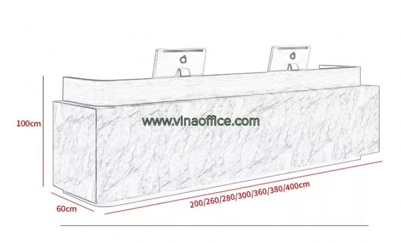 Kích thước quầy lễ tân văn phòng