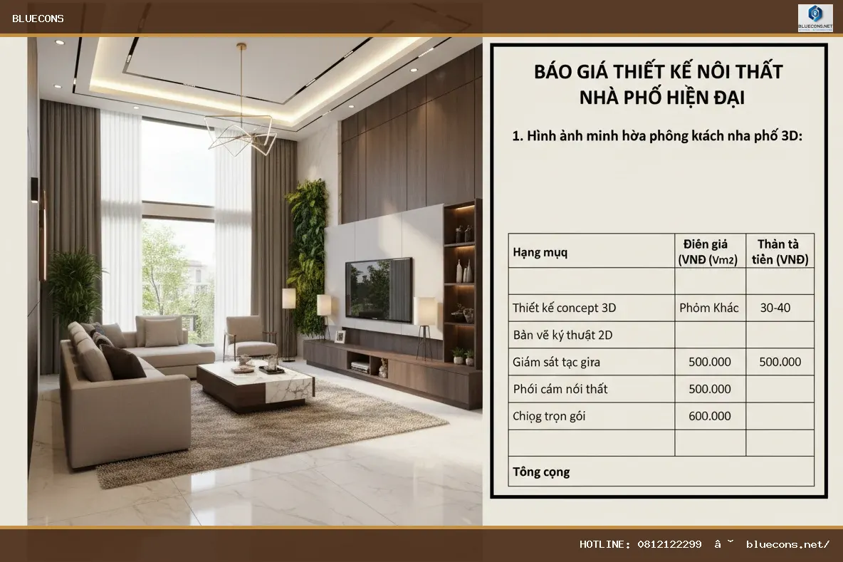 Giá thiết kế nội thất nhà phố – hình ảnh Bluecons