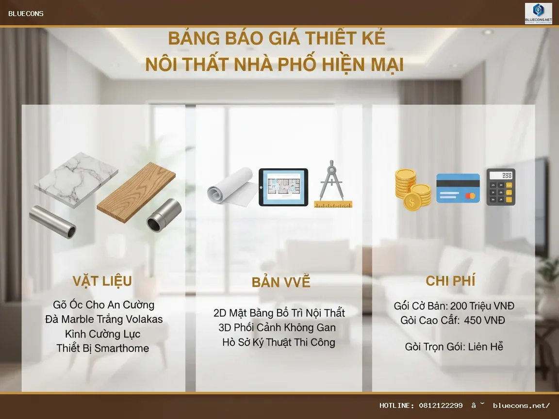 Giá thiết kế nội thất nhà phố – hình ảnh Bluecons