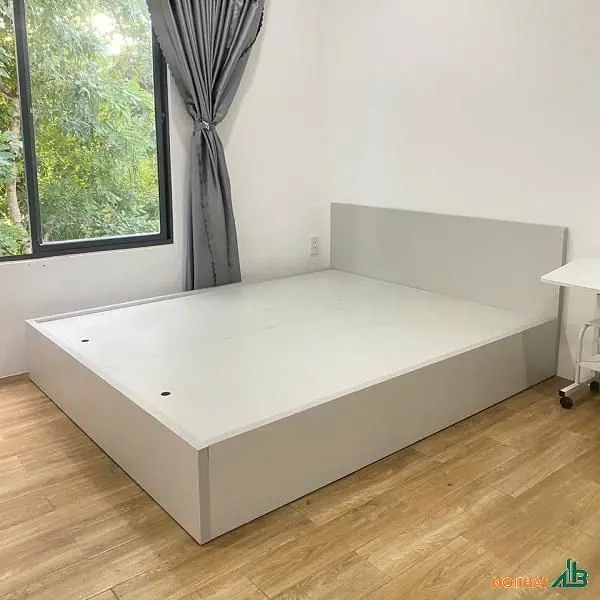 Giường MDF màu trắng xám