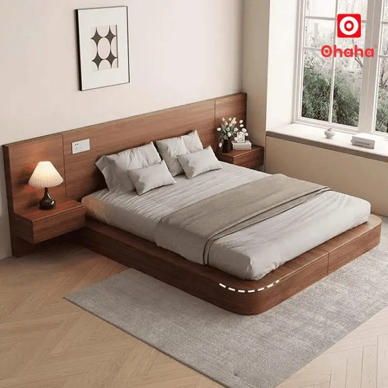 Giường ngủ bê tông kiểu Nhật có tab đầu giường hiện đại