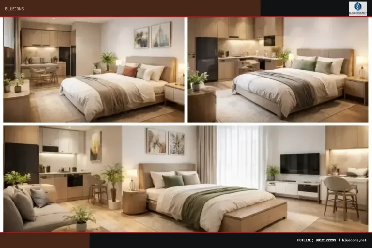 giường ngủ căn hộ studio nhỏ – hình ảnh Bluecons
