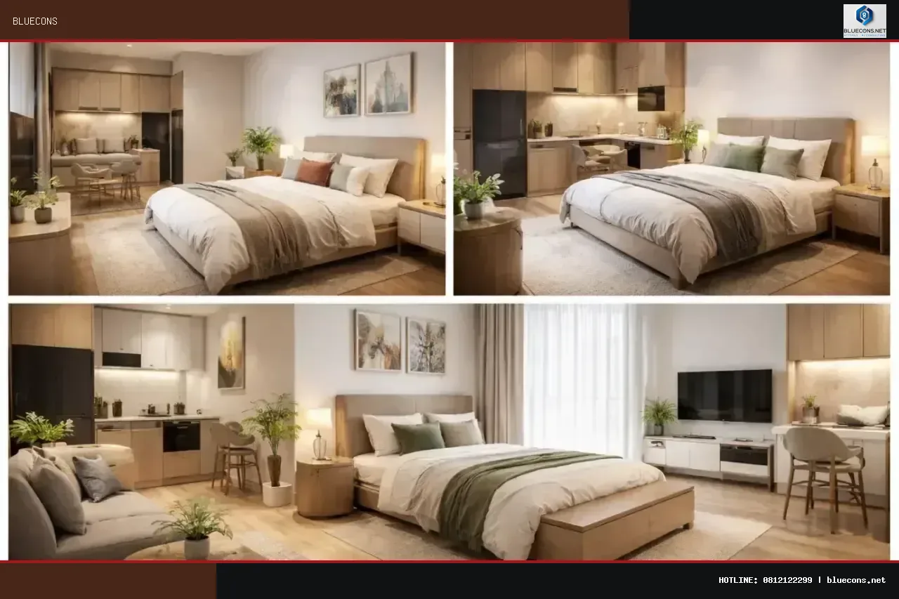 giường ngủ căn hộ studio nhỏ – hình ảnh Bluecons