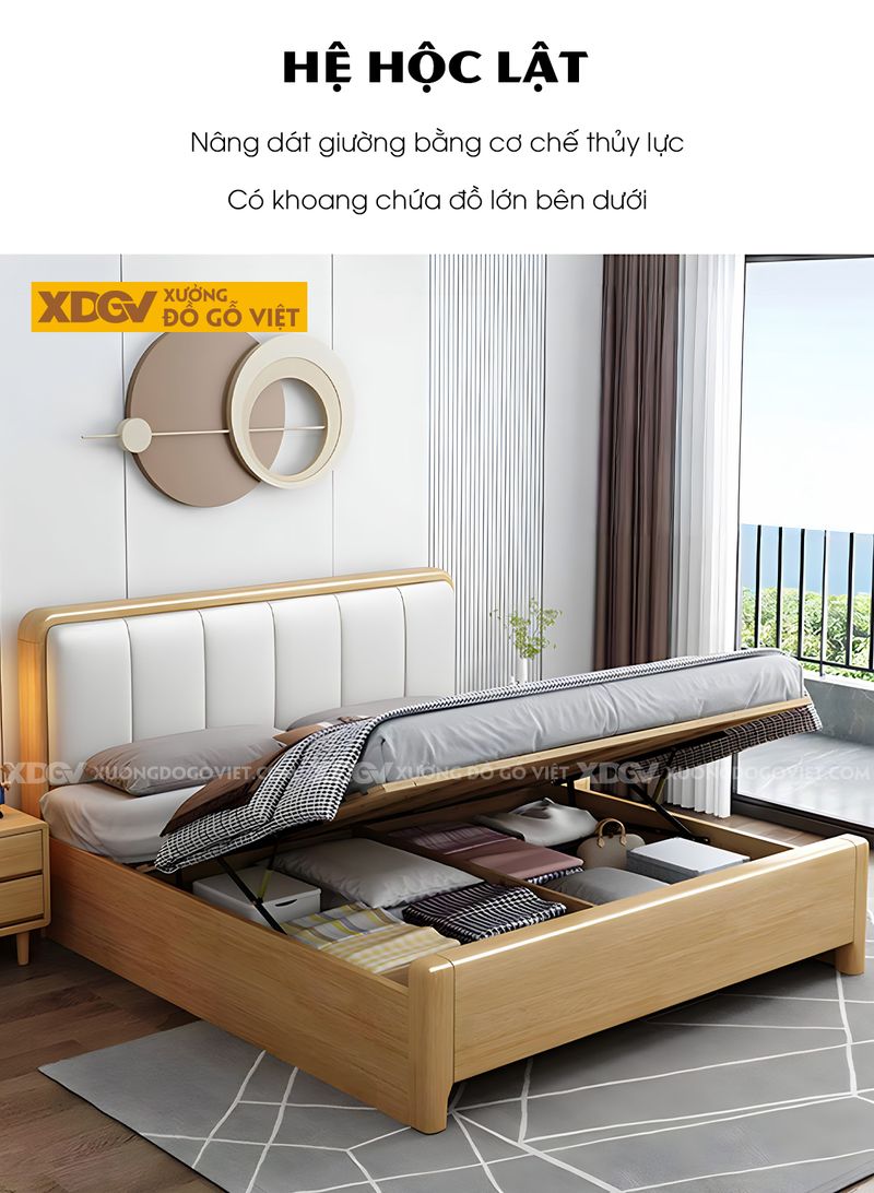 Giường ngủ gỗ cao su hiện đại đầu panel tròn hoặc bọc nệm