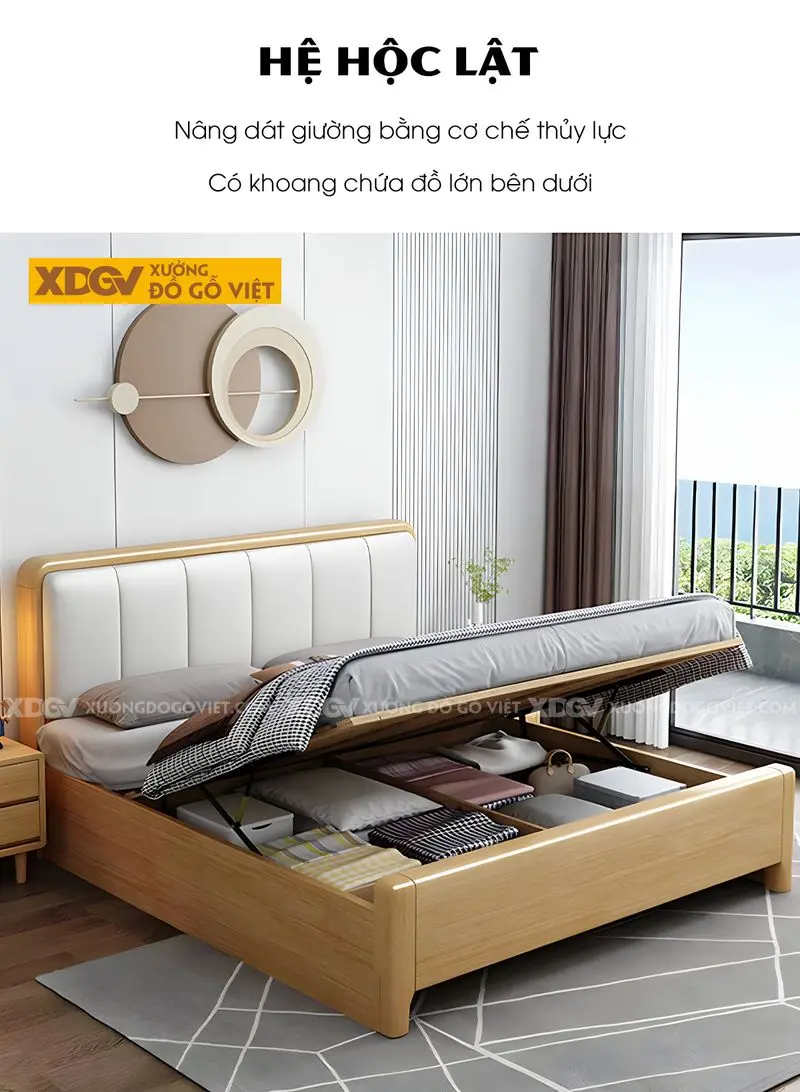 Giường ngủ gỗ cao su hiện đại đầu panel tròn hoặc bọc nệm