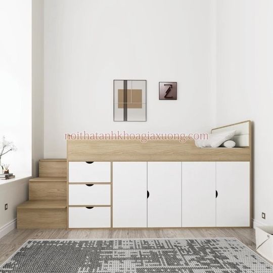 Giường kết hợp tủ áo ben dưới thông minh