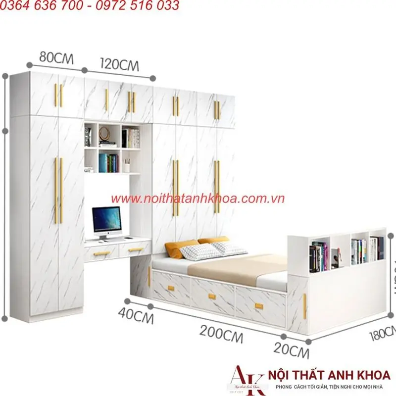 Giường ngủ kết hợp tủ quần áo tiện lợi