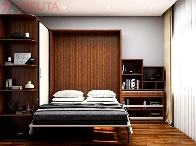 Giường liên kết tủ áo và bàn làm việc bằng gỗ tự nhiên