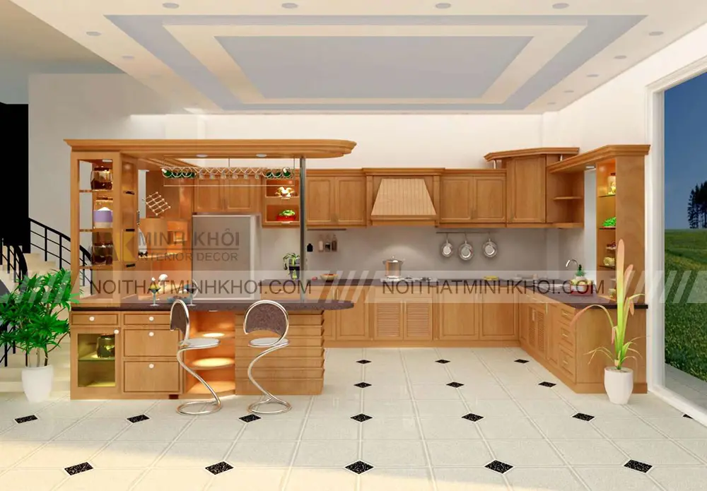 Tủ bếp kết hợp quầy bar hiện đại