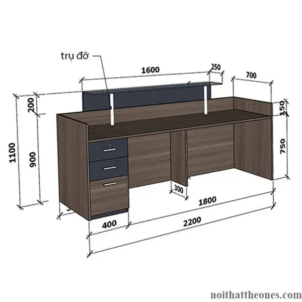 Kích thước bàn quầy lễ tân chữ L