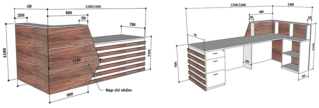 Mẫu quầy lễ tân hiện đại, sang trọng