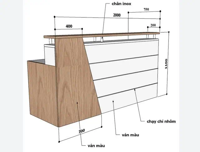 Kích thước quầy thu ngân