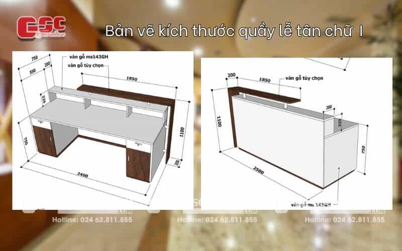 Kích thước quầy lễ tân chữ L