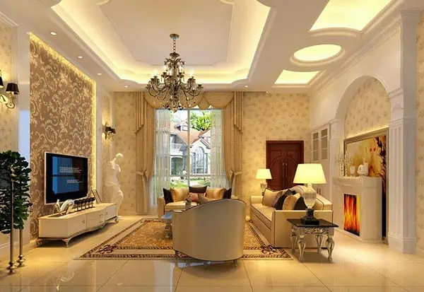 Mẫu la phông trần thạch cao phòng khách đẹp hiện đại