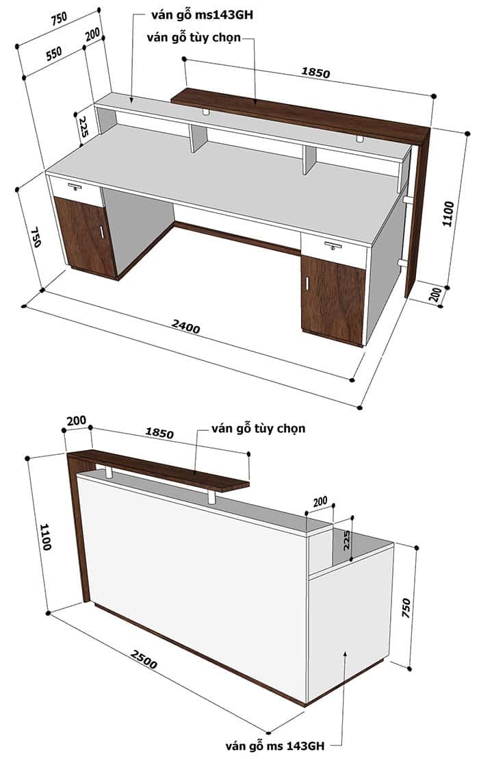 Quầy lễ tân hình chữ nhật