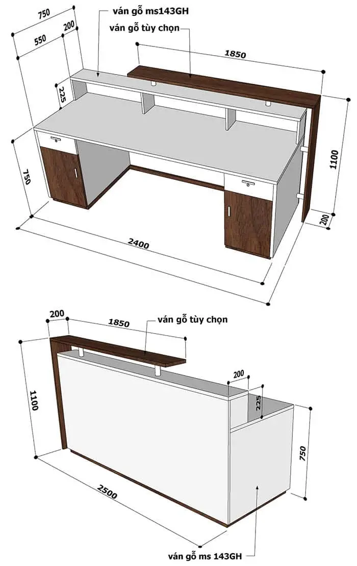 Quầy lễ tân hình chữ nhật