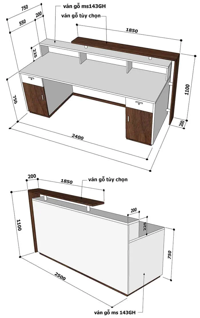 Quầy lễ tân hình chữ nhật
