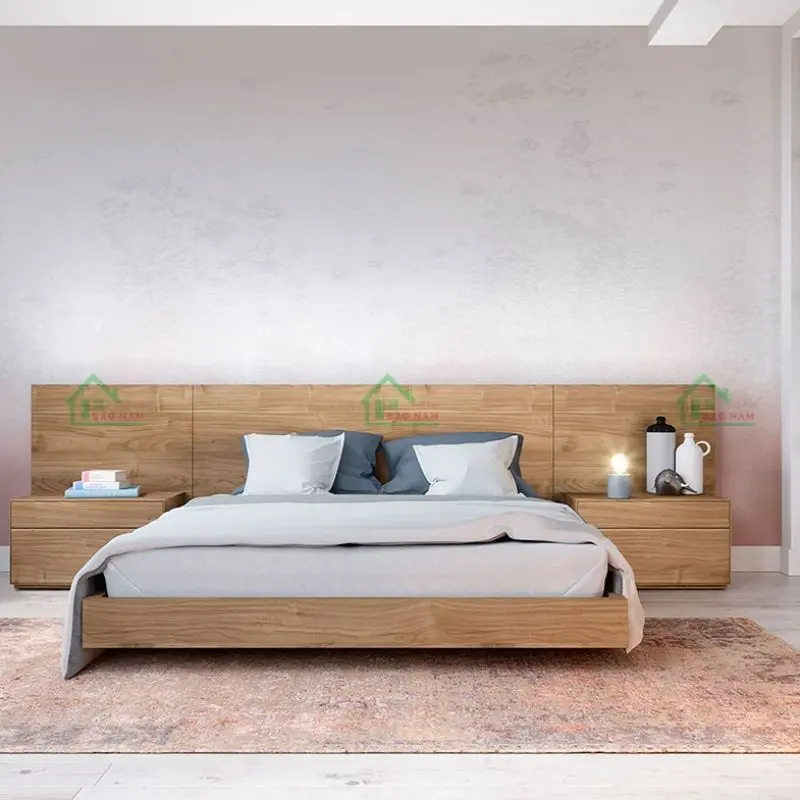 Giường MDF vân gỗ hiện đại