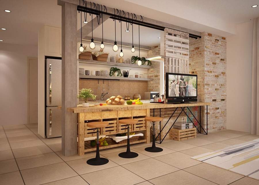 Quầy bar hài hòa với nội thất khác
