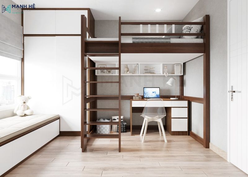 Thiết kế giường tầng gỗ